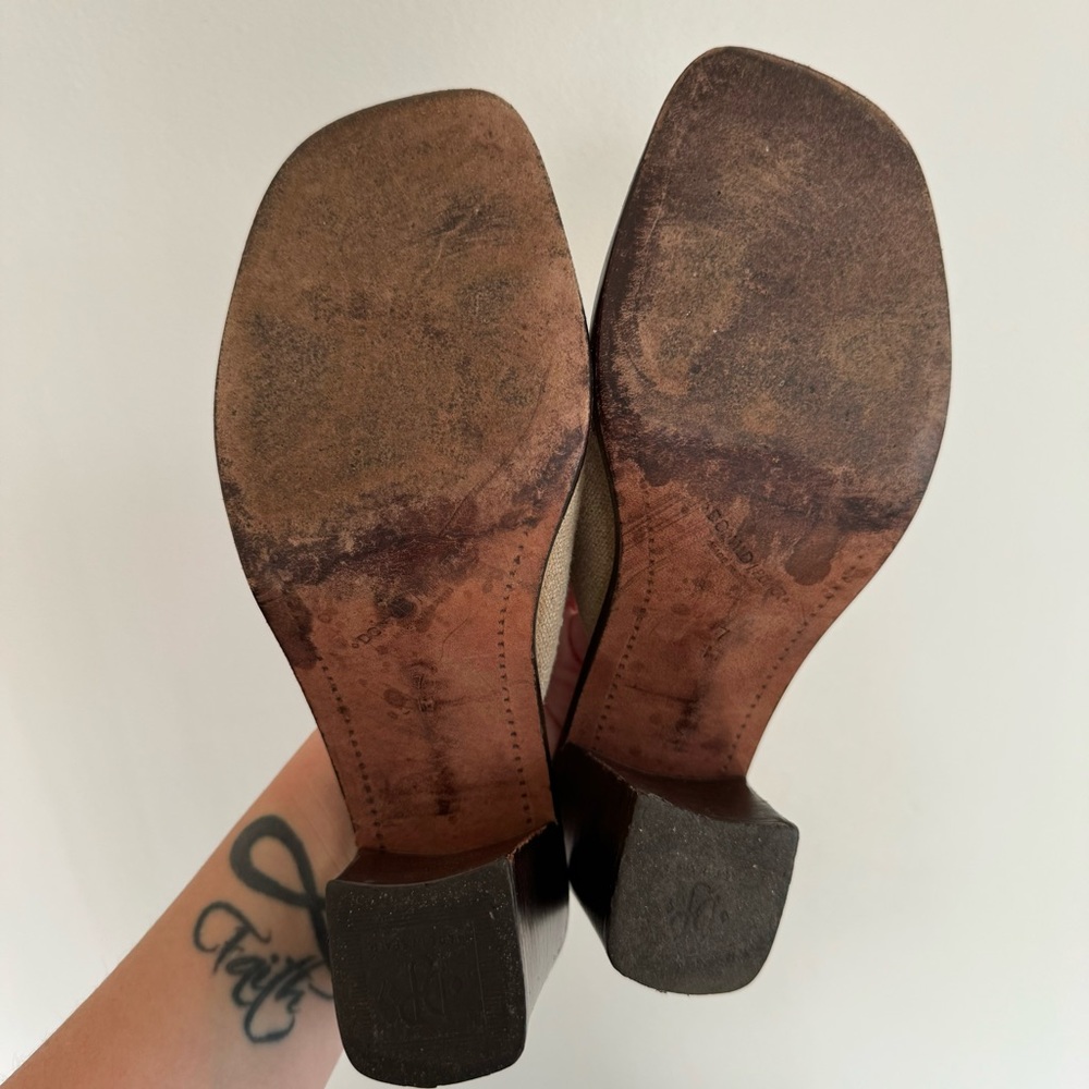 Donald J Pliner Tan Woven Wood Heeled Sandals - Picture 4 of 7
